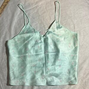 Jessie‎ Vintage Mint Green Floral Camisole Top Size L Made USA